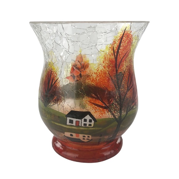Yankee Candle Crackle Glass Autumn Fall House Reflection Votive Candle Holder